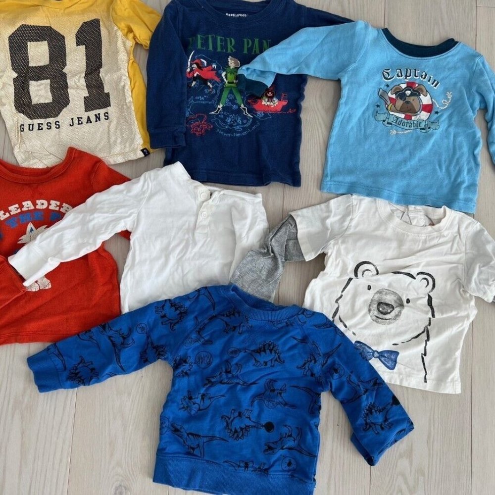 Set of 7 Boy's Toddler Long Sleeve Shirts  Tops 12-24 Months